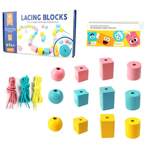 Lacing Blocks - Coordenação Motora Fina e Pareamento de Cores e Formas em um só Brinquedo