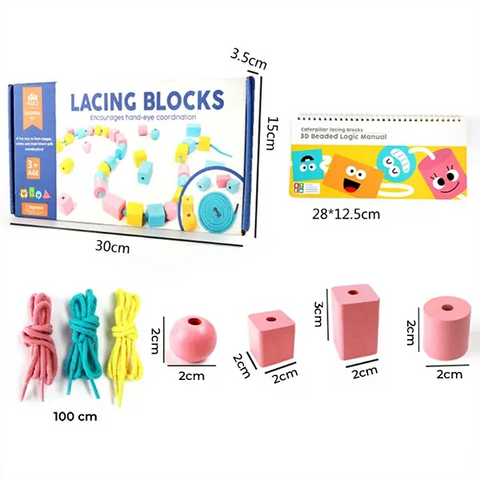 Lacing Blocks - Coordenação Motora Fina e Pareamento de Cores e Formas em um só Brinquedo